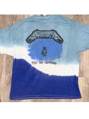 Metal Band Tie-Dye Graphic Tee in Blue and White